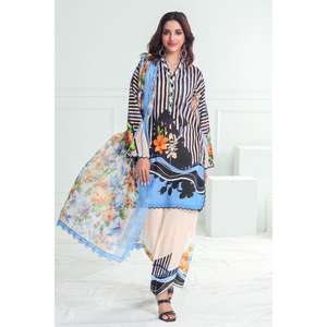 Ensemble 3 pièces non cousu pour femme en tissu imprimé avec dupatta en coton papier, collection PC-52002 - Product Image 5