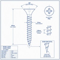 Tornillos para paneles de yeso de rosca gruesa de cabeza de trompeta Phillips de acero al carbono con fosfato negro, 3.5x25-55mm, directo de fábrica