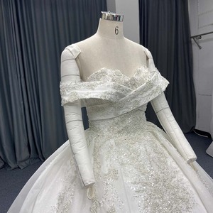 ANY263 Traditional <b>Sequined</b> Beaded Off Shoulder Criss-Cross Wedding Puffy Gowns Dress - Product Image 4