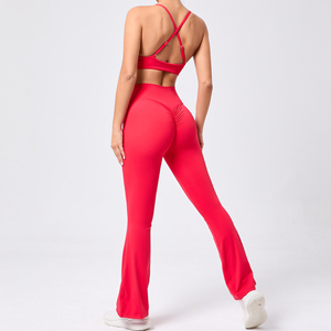 Women Stretchy Soft Quick Dry Twist Adjustable Scrunch Back Flare Pants and Bra Set - Product Image 5