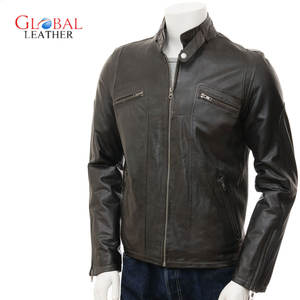 Chaqueta de cuero de piel de oveja auténtica de invierno para hombre de Newark estilo de calle alta con cuello levantado transpirable y colocación de logotipo frontal - Product Image 1