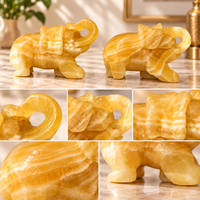 Figurine d'éléphant en pierre de calcite jaune de 10 cm pour la décoration intérieure et la collection de cadeaux