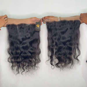 Lot de cheveux humains indiens bruts ondulés, tissés en mèches, avec frontale en dentelle HD pour perruques - Product Image 1