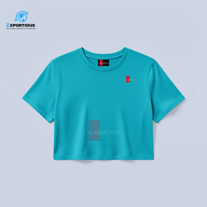 <b>Women's</b> Slim Fit Crew Neck Crop <b>Top</b> T-Shirt 100% Cotton OEM/ODM Custom Logo in <b>Turquoise</b> - Product Image 1