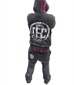 Survêtement à fermeture éclair délavé à l'acide Ensemble de survêtements de qualité supérieure avec fermeture à glissière Pantalon de survêtement évasé délavé à l'acide et survêtement à capuche pour hommes - Product Image 3