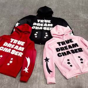 Haute qualité hommes fermeture éclair broderie en détresse sweats à capuche hommes haut tendance 3D motif polaire prix de vente - Product Image 2