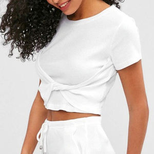 2024 verano 100% Camiseta de algodón Mujer Color sólido suave camisetas femeninas Casual de gran tamaño liso manga corta mujeres Crop Tops camisetas - Product Image 3