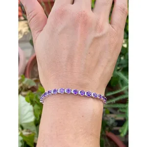 สร้อยข้อมือเทนนิสทองคำ 14k ประดับอเมทิสต์และเพชรทรงรี เครื่องประดับแฟชั่น - Product Image 2