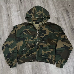 Sudadera de Invierno Personalizada para Caza, 450 Gramos, Algodón Vintage Desgastado, Cierre de Cremallera, Hombros Caídos, Corte Cuadrado, Impresión Serigráfica, Ecológica - Product Image 1