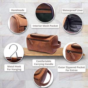 Trousse de toilette élégante en cuir pour homme, produit artisanal, trousse de toilette en cuir - Product Image 3