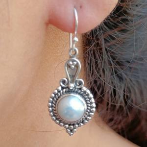 Pendientes de piedras preciosas de perlas, joyería hecha a mano de plata 925, pendientes de plata de ley sólida 925, joyería de plata colgante, pendientes de sello 925 - Product Image 4