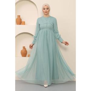 Vestido de Noche Sencillo de Tul con Corte en A, Detalle de Botones, Poliéster Transpirable, Estampado, Estilo Imperio, Tallas XS-XL Disponibles - Product Image 6