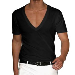 Men's Basic <b>White</b> Deep <b>V</b>-<b>Neck</b> Cotton Short Sleeve <b>T</b>-<b>Shirt</b> Top Tees Boy Clothing Man Wearing Casual Running Polo Tops Fast Dry - Product Image 1