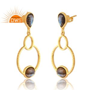 Última Venta de latón 18K chapado en oro labradorita piedra preciosa colgante pendiente Demi joyería fina para mujer regalo para ella - Product Image 3