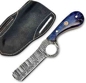 Cuchillo de caza de acero de Damasco hecho a mano con Funda de cuero OEM compatible con estilo vaquero cuchillo de hoja fija Full Tang - Product Image 1