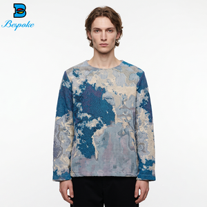 Sweat à capuche personnalisé en jacquard motif nuage <span class=keywords><strong>bleu</strong></span>, tissé, effet vieilli, épais, style <span class=keywords><strong>vintage</strong></span> - Product Image 2