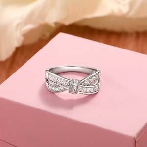 Jeulia Sterling <b>Silver</b> Bow Crossover Women's Wedding Band <b>Ring</b> - Product Image 3