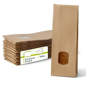 Xs <b>Tin</b> Tie Block Bottom Bags Pla Window 7.5X4.5X24Cm Kraft Sealed Snack Sacks For Household Products - 500 pcs/carton - Product Image 1