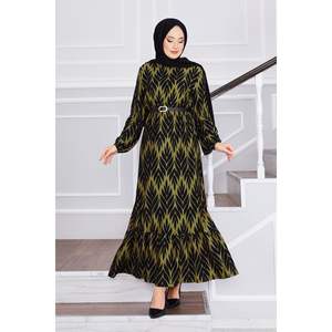 Vestido Hijab crepé caqui con patrón de palmera Vestido modesto y modesto - Product Image 2