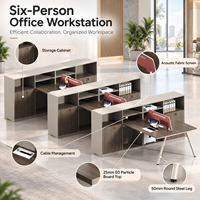 Grand bureau de travail pour six personnes avec armoire de rangement, design modulaire pour un espace de travail d'entreprise moderne