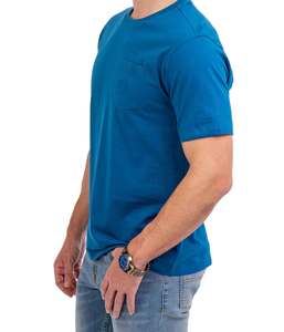T-shirt personnalisé 100% pur coton bleu couleur classique demi-manches été décontracté haute qualité hommes t-shirts poche avant Logo personnalisé - Product Image 3