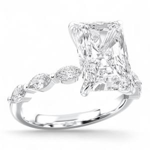 Juego de puntas de anillo de compromiso de solitario de diamante de corte radiante y marquesa de 4,65 quilates en plata para mujer - Product Image 6