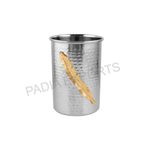 Récipient métallique martelé avec motif de plumes dorées - Product Image 1
