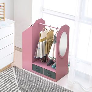 Armario Abierto de Plástico Rosa para Niños con Espejo, Organizador de Disfraces Colgante para Dormitorio o Escuela - Product Image 5