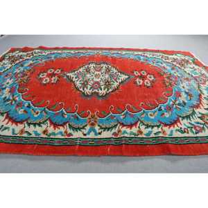 Tapis turc vintage 5,4x8 pi (165x243 cm), tapis abstrait rouge - Product Image 3