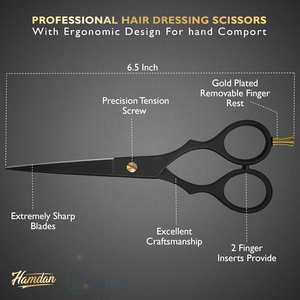 Tijeras para el cabello con mango medio para diestros y afiladas de acero inoxidable negro mate 6,5, tijeras de peluquero para hombres, mujeres y niños - Product Image 2