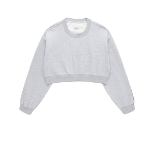 Sweat-shirt de sport pour femme à manches longues, coupe courte ample, à revers, avec logo personnalisé, lavage à l'acide, ODM - Product Image 1
