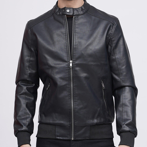 Veste en cuir noir personnalisable en gros, manches longues, 100% haute qualité, coupe ajustée, sans manches, décontractée, veste d'hiver, devant - Product Image 1