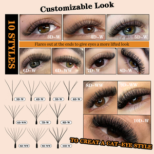 MASSCAKU Extensions <span class=keywords><strong>de</strong></span> cils préfabriquées en éventail, forme W, <span class=keywords><strong>3D</strong></span> 4D 5D 6D 7D 8D 10D, naturelles, douces, légères, style W individuel - Product Image 3