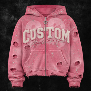 Sudadera con capucha extragrande con logo personalizado, 100% algodón, estilo streetwear desgastado, con bordado en el borde sin rematar, para hombre - Product Image 6