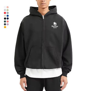 Custom Heavy Weight <b>Plain</b> Zipper HoodieS 430 GSM Fleece Boxy Fit <b>Black</b> Oversized Unisex Wholesale 100% Cotton Breathable <b>Hoodie</b> - Product Image 1