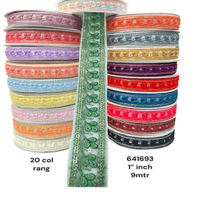 Cordones de trabajo de hilo bordado hechos a medida en veinte opciones de colores en borde de lentejuelas en longitud en ambos lados en 1 pulgada de ancho - Product Image 1