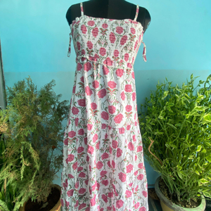 Vestido indio de algodón 100% para mujer, estampado de bloques a mano, estilo Vintage Floral, Mangas de cuerda, vestidos casuales de moda - Product Image 1