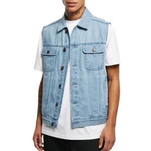 Gilet en jean classique pour homme, veste sans manches, mode décontractée, denim clair, gilet en jean pour superposition, logo personnalisé - Product Image 1