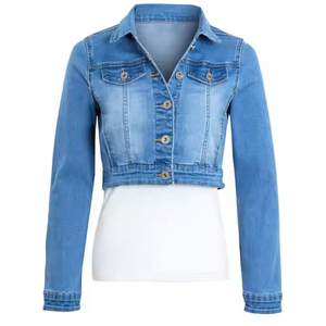 Vente en gros veste en jean courte boutonnée personnalisée pour femmes manteau effiloché à manches longues déchiré vieilli avec logo personnalisé imprimé - Product Image 3