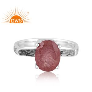 Superventas anillo de banda de piedras preciosas de cuarzo de fresa Natural de plata esterlina oxidada joyería personalizada para mujer regalo para ella - Product Image 2