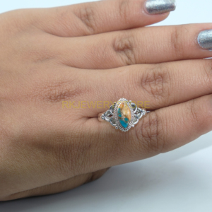 Anillo de Filigrana de Turquesa y Cobre con Espinas de Ostra Naranja Multicolor Natural Hecho a Mano, Joyería de Plata de Ley Estilo Vintage al por Mayor - Product Image 4