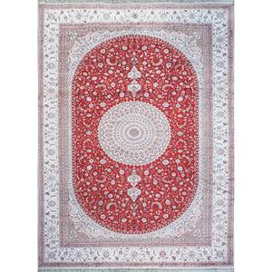 Alfombra de Seda Anudada a Mano Gulmarg, Diseño de Medallón Rojo y Naranja, para Decoración de Sala de Estar o Pasillo, Tamaño 9x12 - Pae-6348 - Product Image 1