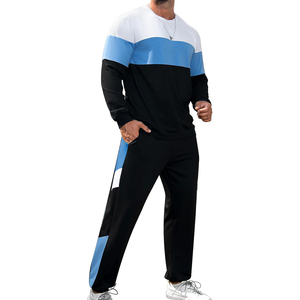 Venta al por mayor Chándal Hombres 2 piezas 100% Algodón Cremallera Chaqueta Cintura con cordón Pantalones de chándal Conjunto Casual Trajes de calle - Product Image 2