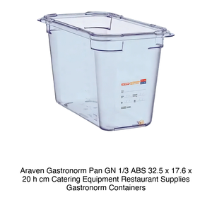 Bandeja Gastronorm Araven GN 1/3 ABS 32.5 x 17.6 x 20 h cm, Equipo de Catering, Suministros para Restaurantes, Contenedores Gastronorm - Product Image 2