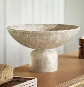 Travertine Handcrafted Pedestal <b>Marble</b> Bowl Natural Stone Centerpiece Decorative Bowl for Dining <b>Table</b> <b>Console</b> Shelf Luxury Home - Product Image 2
