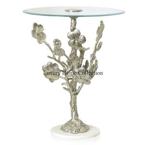 Feuille florale Designer métal décoratif fin et table d'appoint couleur argent brillant poli nickelé à la main concepteur fournitures - Product Image 1