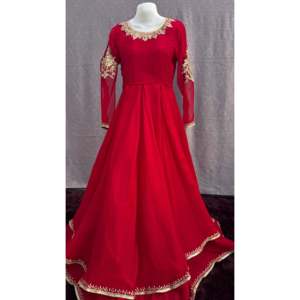Handmade Elegant <b>Red</b> A-Line Organza Frock Crocheted Floral Print Evening Dress with <b>Sequined</b> Decoration Empire Waistline - Product Image 3