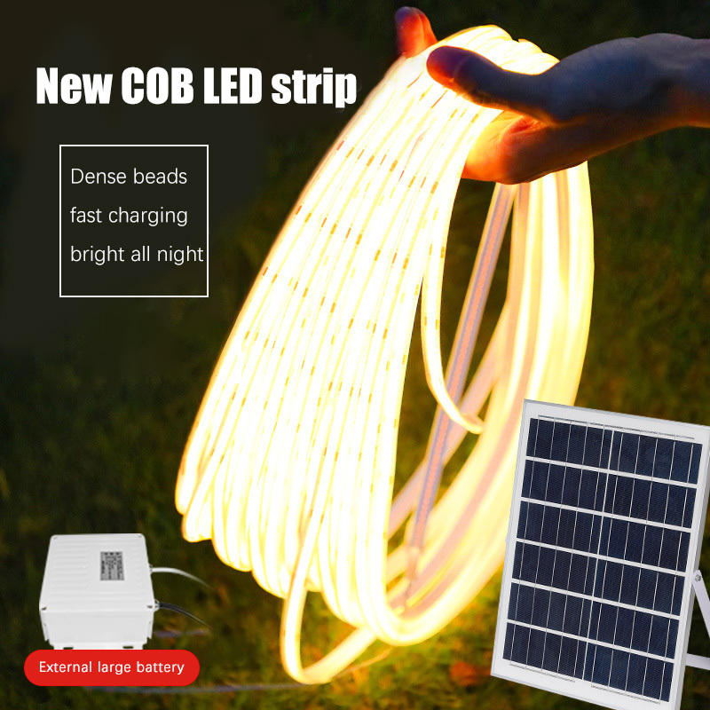 Solar COB LED Strip Light 10-50M 6000K Daylight IP66 PVC Rope Lighting Remote Dimmable Garden · image 2