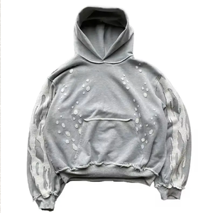 Vintage 100% coton en détresse broderie recadrée mariné sweat à capuche thermique pour hommes personnalisé vêtements d'hiver solide de haute qualité - Product Image 1