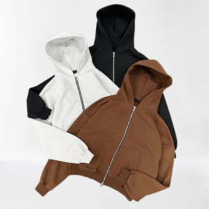 Sweats à capuche personnalisés hommes 100% coton 500 Gsm épais surdimensionné Double capuche fermeture éclair épaule tombante sweats à capuche - Product Image 1